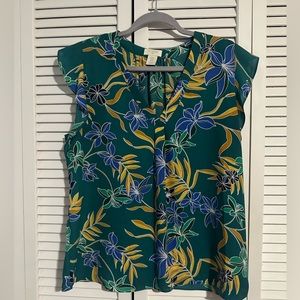 St. Tropez West Floral Print Ruffle Sleeve Blouse ~ XL